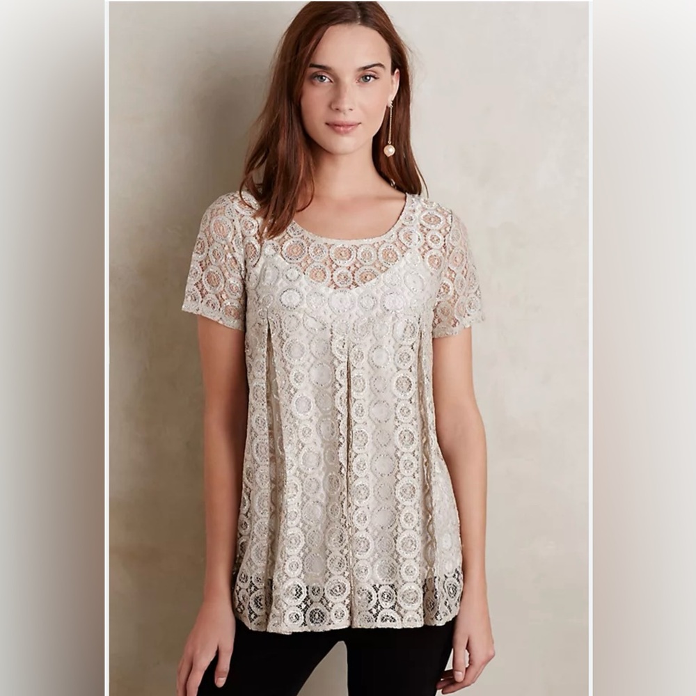 Akemi + Kin Lyra Lace Baby Doll Top, Size XS, Color Taupe/Metallic Silver